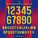 arcelona 2025/2026 La Liga Font Kit – Full Alphabet and Number Preview with Barça Logo in Yellow on Red-Blue Background