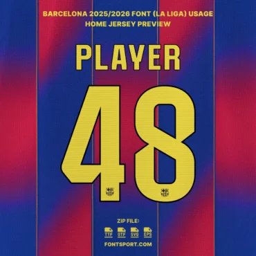 Barcelona Jersey Font 2025/2026 – Home Kit Number 48 Font Preview with TTF, OTF, SVG, and EPS Icon Format