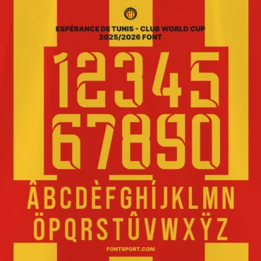 Espérance de Tunis Club World Cup 2025 Full Font Kit Preview – Official Typeface with Numbers 0–9 and Multilingual Uppercase A–Z for Fans and Designers.