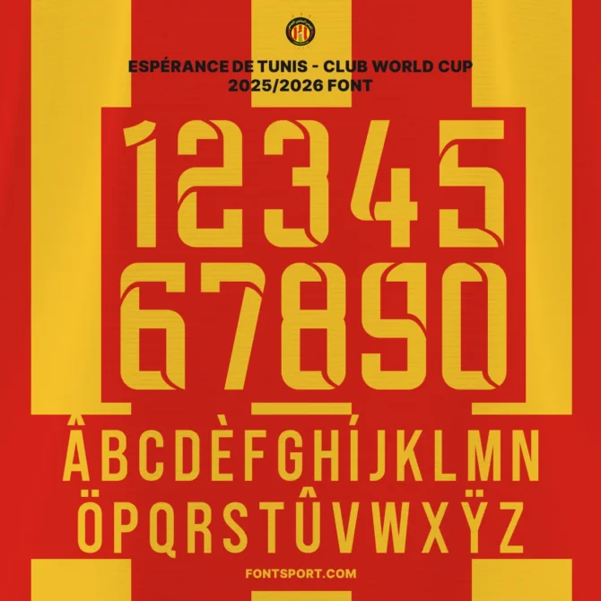 Espérance de Tunis Club World Cup 2025 Full Font Kit Preview – Official Typeface with Numbers 0–9 and Multilingual Uppercase A–Z for Fans and Designers.