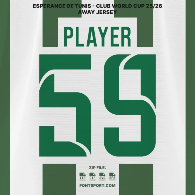 Espérance de Tunis Club World Cup 2025 Font Preview – Official Tunisian Professional League 1 Font with Bold Green Typeface and Number 58 with background away home color