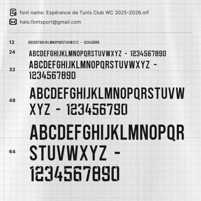 Espérance de Tunis Club World Cup 2025 Font Specimen Preview – Full Alphabet and Number Chart in La Liga Jersey Typeface.