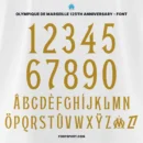 Olympique de Marseille 125th Anniversary Font – Complete uppercase A-Z and numbers 0-9 in gold style for jersey and football merchandise design