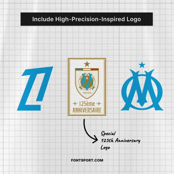Includes 125th Anniversary Marseille logo – Special badge and OM symbol included in the font kit for football jersey and collectible merchandise design