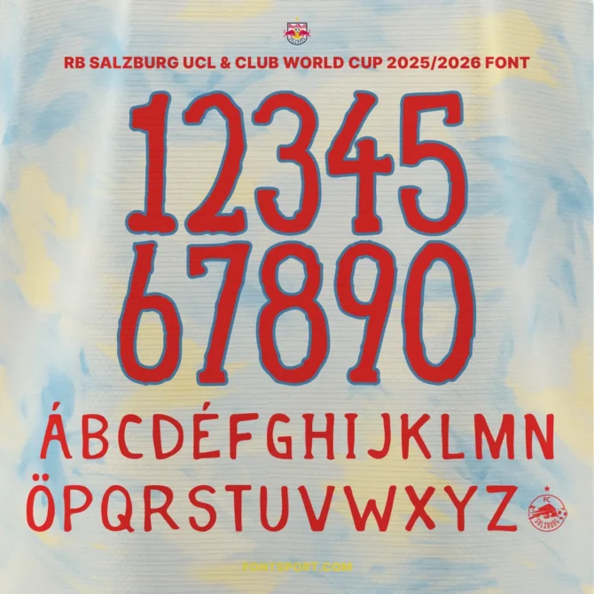 RB Salzburg Club World Cup 2025 Full Font Kit Preview – Official Typeface with Numbers 0–9 and Multilingual Uppercase A–Z for Fans and Designers.