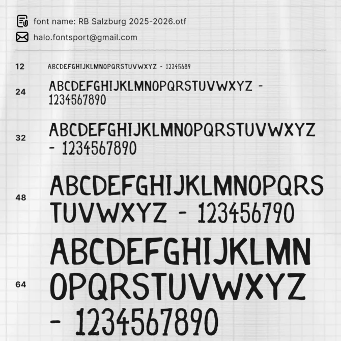 RB Salzburg Club World Cup 2025 Font Specimen Preview – Full Alphabet and Number Chart in La Liga Jersey Typeface.