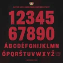 Bayer 04 Leverkusen 2025/2026 Font Full Character Set – Numbers 0–9 and uppercase alphabet with red glyphs and built-in club logo for design projects.