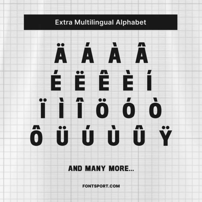 Extra multilingual character support in Bayer Leverkusen 2025/2026 font – accented letters for global usability including Á, Ü, Î, Ō, and more.