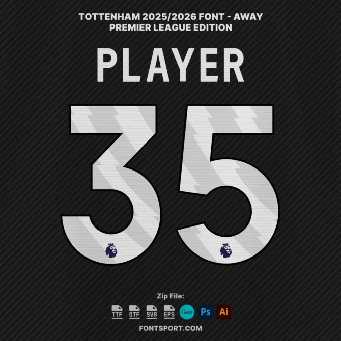 Tottenham Hotspur Away Kit Font Preview – Number Design for EPL 2025/2026 Season