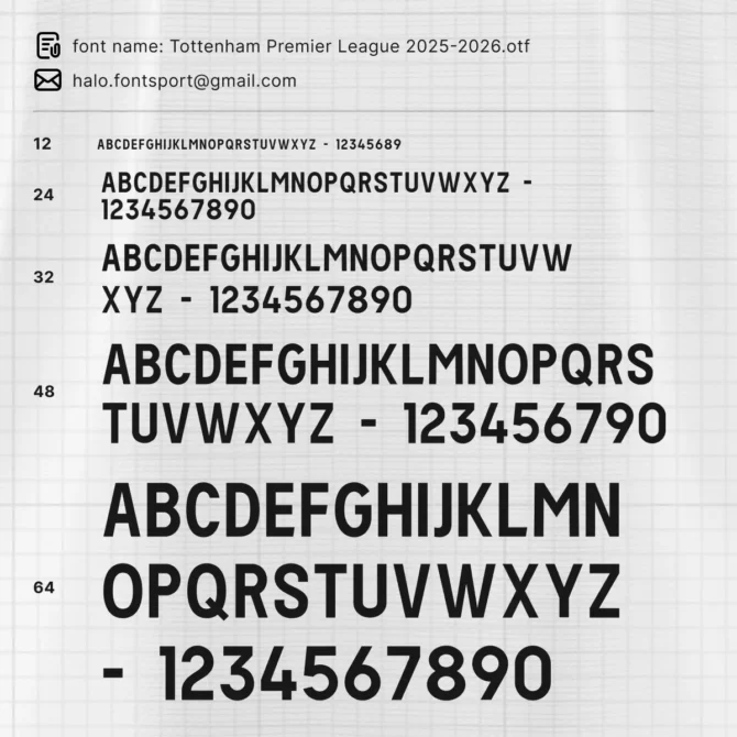 Tottenham Hotspur Premier League 2025/2026 Typeface Preview – All Font Sizes and Styles