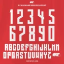 Az Alkmaar 2025/2026 Eredivisie font full alphabet and numbers preview in bold black outline on red background – includes multilingual characters and official AZ Alkmaar.