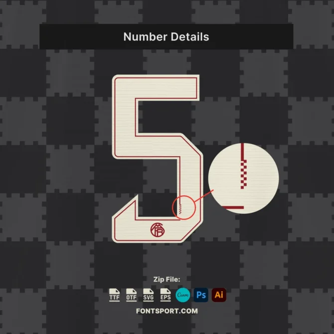 Close-up number details of Bayern Munich Third Jersey Font 2025/2026 – high-precision texture and authentic Bundesliga design with integrated special edition club logo. Ideal for kit customization and sports branding.