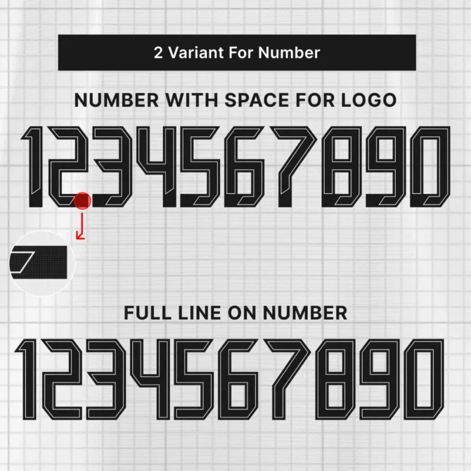 Borussia Dortmund 2025/2026 Bundesliga font two number variants – with space for logo and full line number version for creative jersey design.