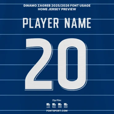 Dinamo Zagreb 2025/2026 Font on Home Jersey – official Croatian League football font with player name and number style.