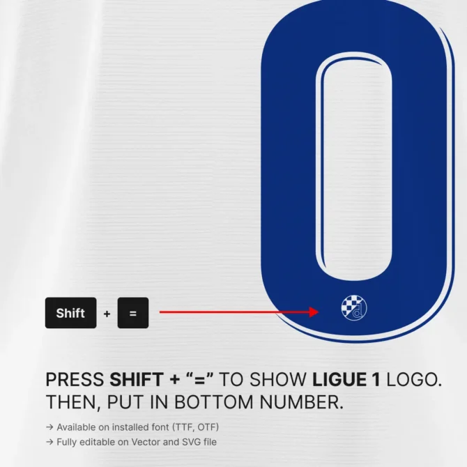 Dinamo Zagreb Font 2025/2026 – Croatian League football jersey number with embedded club logo detail.