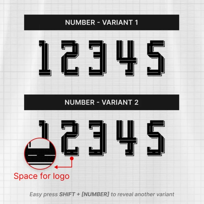 Liverpool 2025/2026 Font – Number Variants Comparison with Built-in Space for Logo via Keyboard Shortcut