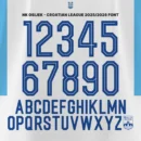 NK Osijek Croatian League 2025/2026 Font full set – official alphabet and numbers used on home jersey with Osijek club logo detail. Available on fontsport.com.