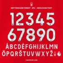 Nottingham Forest 2025/2026 EPL font – official Premier League jersey numbers 0–9 and uppercase A–Z with EPL logo, perfect for football jersey design.