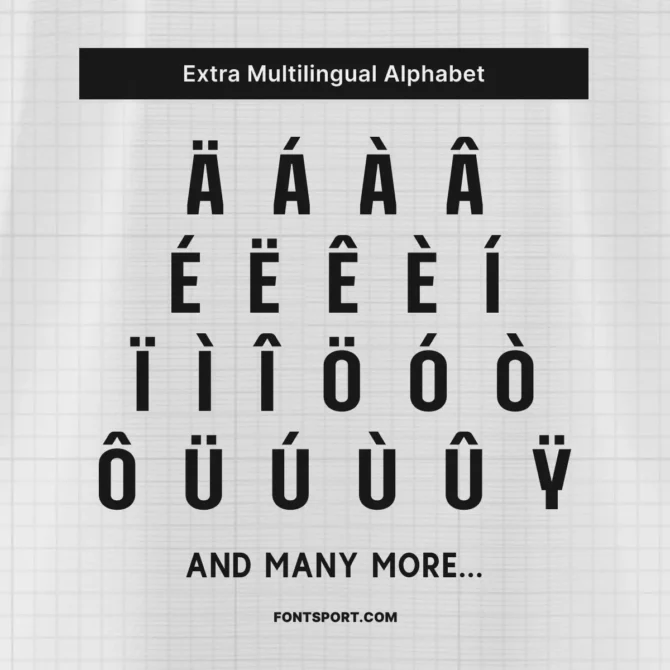 Multilingual alphabet support in Valencia 2025/2026 Font Kit - Extended accented characters for global use. Football font with international compatibility.