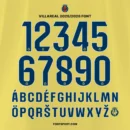 Villarreal 2025/2026 Font Kit – official La Liga typeface with numbers 0–9 and full alphabet A–Z, featuring Villarreal CF crest detail, authentic jersey typography.
