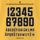 Wolverhampton Wanderers 2025/2026 official Premier League jersey font – complete number set 0–9 and uppercase A–Z with Wolves logo, ideal for football design projects.