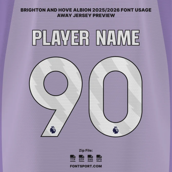 Brighton 2025/26 away jersey preview featuring official Premier League font with player name and number design