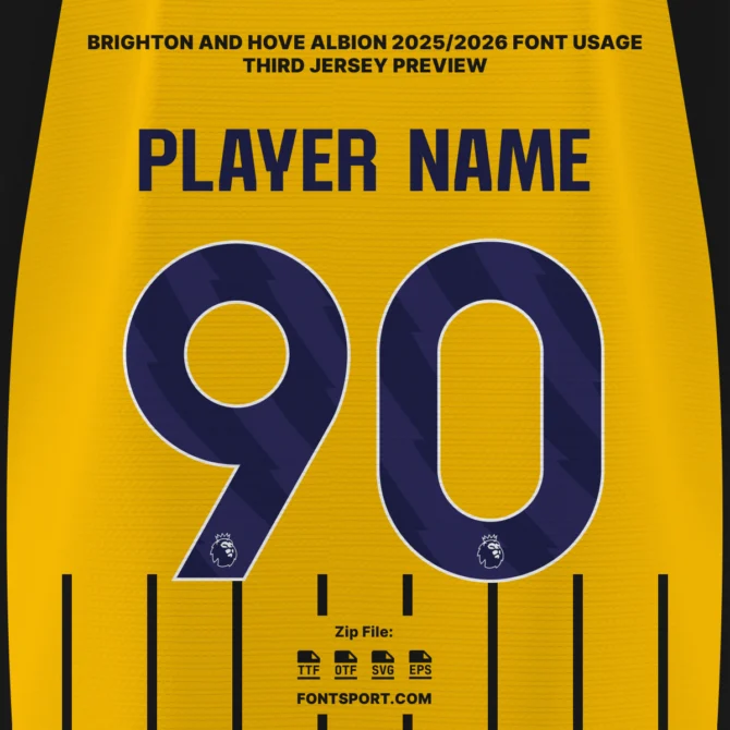 Brighton & Hove Albion 2025/2026 third jersey preview – Premier League font kit with bold yellow shirt number design