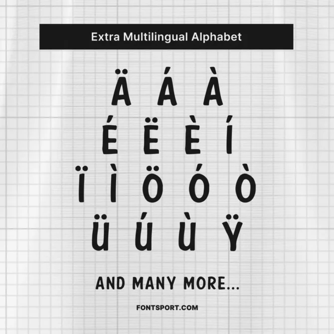 Ajax FC 2025/2026 Third Jersey Font multilingual support – Extra Latin characters with diacritics including Ä, Á, É, Ö, Ü, and more.