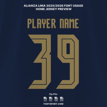 Alianza Lima 2025/2026 Font Kit – Peru League home jersey preview with official player name and number style