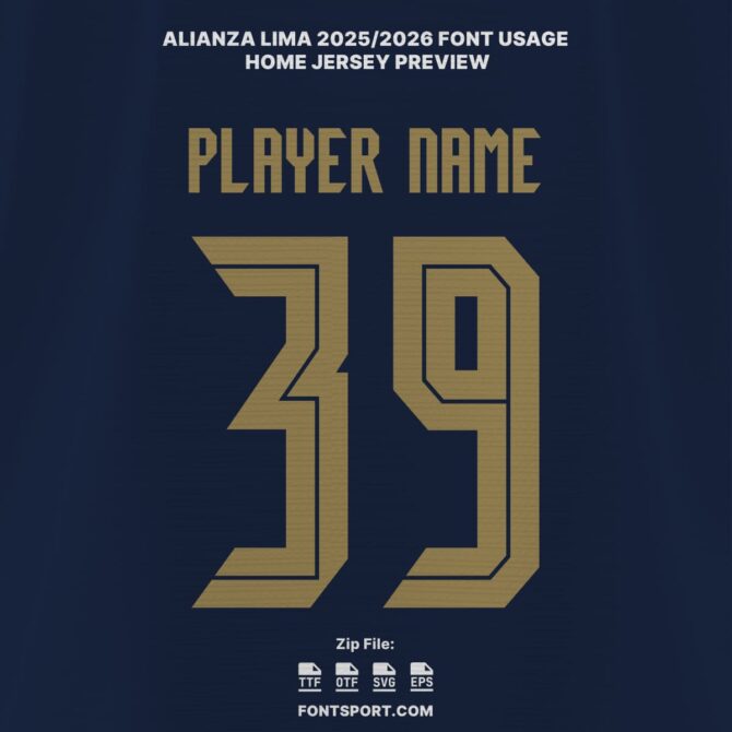 Alianza Lima 2025/2026 Font Kit – Peru League home jersey preview with official player name and number style