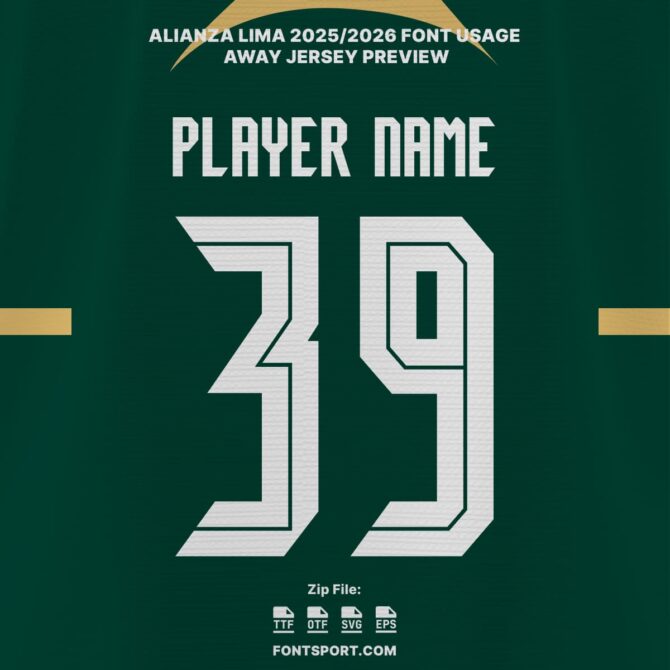 Alianza Lima 2025/2026 Font Kit – Peru League away jersey preview with official player name and number style