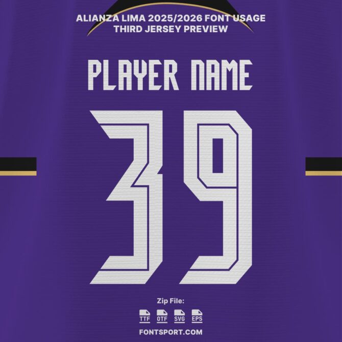 Alianza Lima 2025/2026 Font Kit – Peru League third jersey preview with official player name and number style
