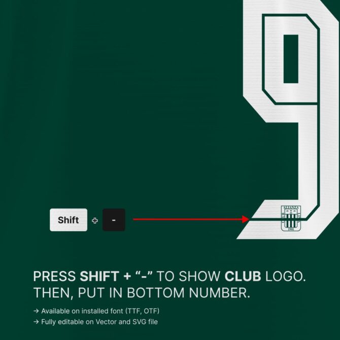 Alianza Lima 2025/2026 font kit detail showing club crest integration inside numbers with vector and OTF, TTF files.