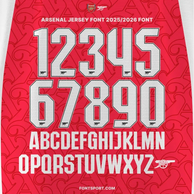 Arsenal 2025/2026 Font Kit – Club Jersey Typeface