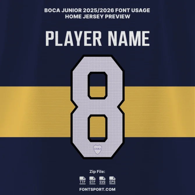 Boca Juniors 2025/2026 Home Jersey Font Kit with patterned number design on official blue jersey – authentic Argentine Primera División typeface