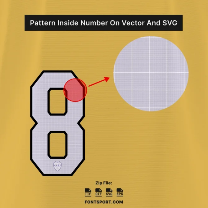 Boca Juniors 2025/2026 Home Jersey Font Kit showing exclusive patterned texture inside numbers – available in SVG and Vector files