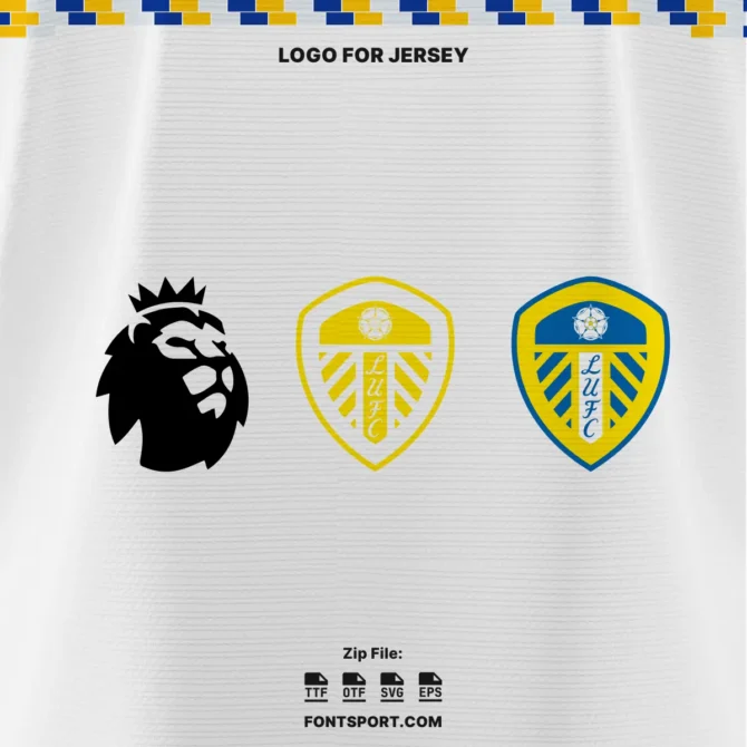 Leeds United 2025 2026 font kit crest logos and Premier League lion emblem included in download files TTF OTF SVG EPS