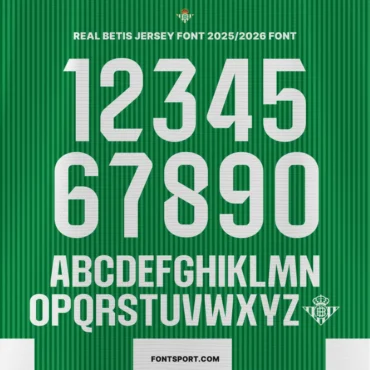 Real Betis 2025/2026 La Liga jersey font kit – full alphabet and numbers in official typeface