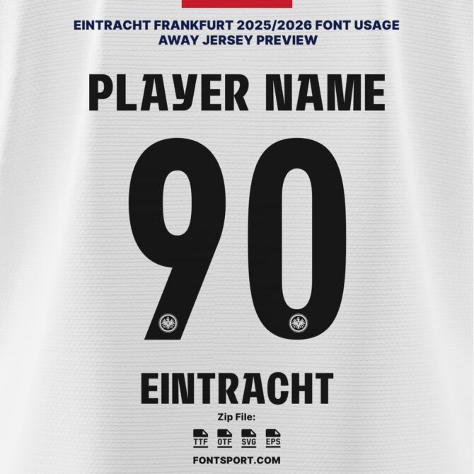 Eintracht Frankfrut 2025/2026 Away Jersey Font Kit with patterned number design on official white jersey – authentic Bundesliga typeface