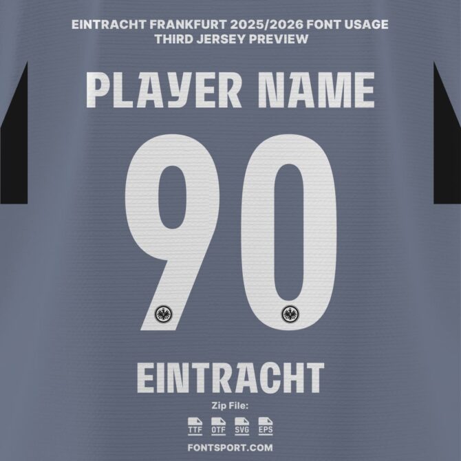 Eintracht Frankfrut 2025/2026 Third Jersey Font Kit with patterned number design on official Grey dark jersey – authentic Bundesliga typeface
