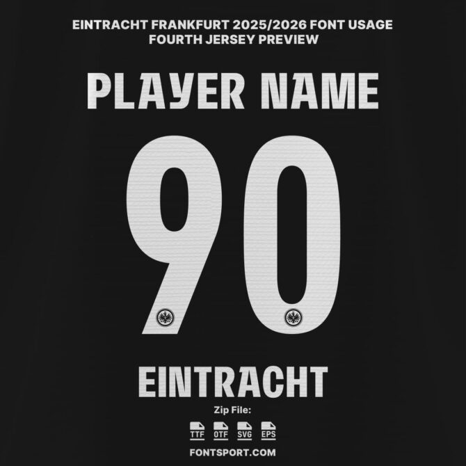 Eintracht Frankfrut 2025/2026 Fourth Jersey Font Kit with patterned number design on official dark or black jersey – authentic Bundesliga typeface