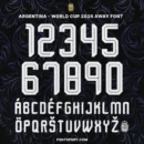Argentina World Cup 2026 Away Font – Full Alphabet and Number Design with AFA Crest on Dark Pattern Background