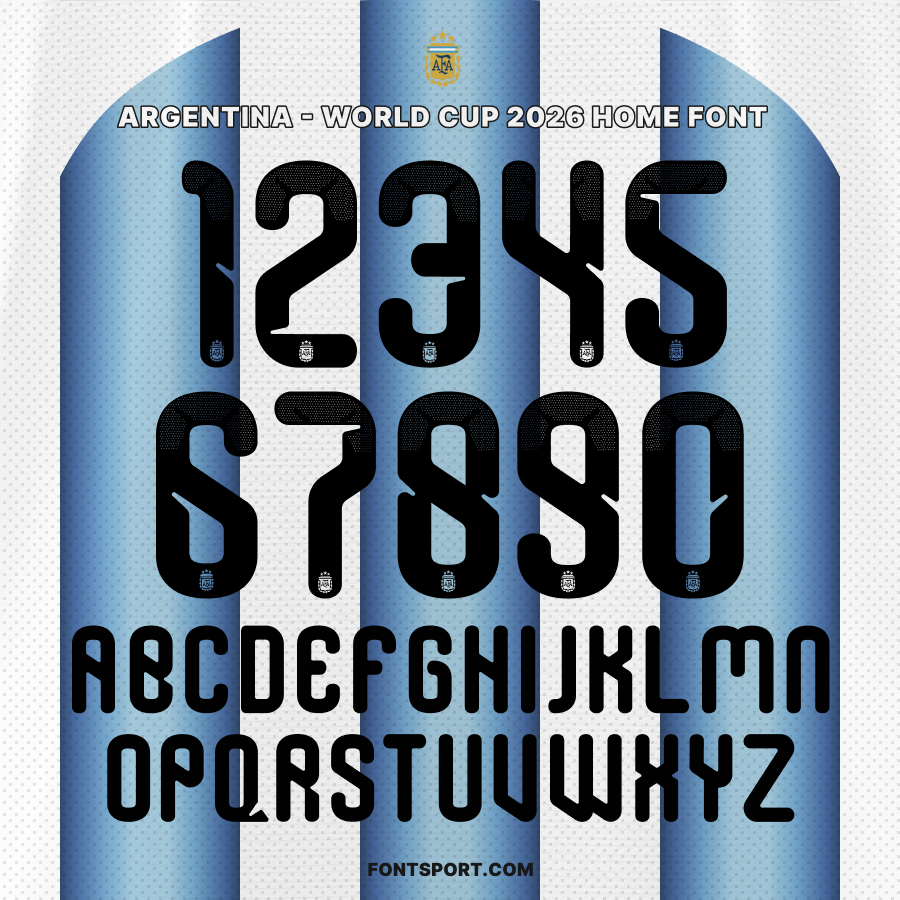 Argentina World Cup 2026 Home Font – Full Alphabet and Number Design with AFA Crest