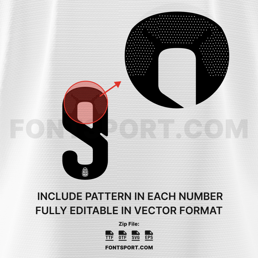 Argentina 2026 Font Detail – Number Pattern Close-Up with Editable Vector Layer