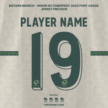 Bayern Munich Wiesn Oktoberfest 2025 Jersey Font Kit with patterned number design on official Cream and Green jersey – authentic Bundesliga typeface