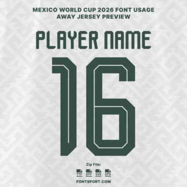 Mexico World Cup Away 2026 Font Preview – Player Name and Number Jersey Design in Official Style