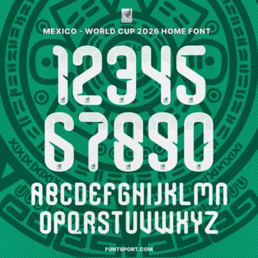 Mexico 2026 World Cup Home Font full alphabet and numbers – official Mexico national team typeface featuring Aztec-inspired geometric design.