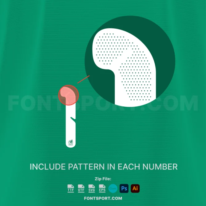 Close-up detail of Mexico 2026 World Cup Font – includes dotted pattern texture in each number for authentic jersey appearance.