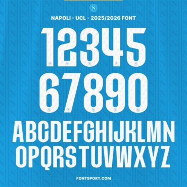 Napoli UCL 2025/2026 Font Kit full alphabet and numbers preview with unique patterned typeface for UEFA Champion League jerseys