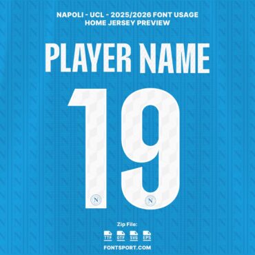 Napoli UCL 2025/2026 Home Jersey Font Kit with patterned number design on official blue light jersey – authentic UEFA Champion League typeface